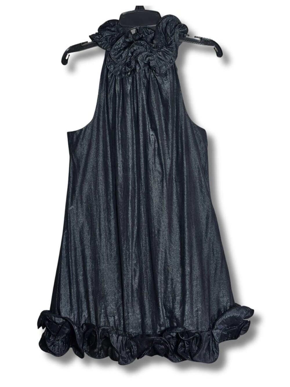 NWT Women's SMALL A-Line High Neck Ruffle Black Mini Dress by Twelve by Twelve